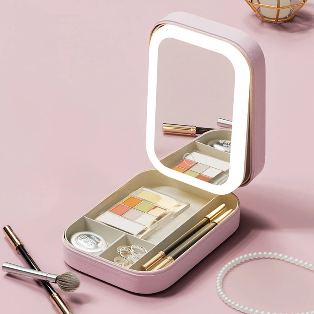 LED Mirror Makeup Storage Box Portable Travel Makeup Case - Makeup Accessories