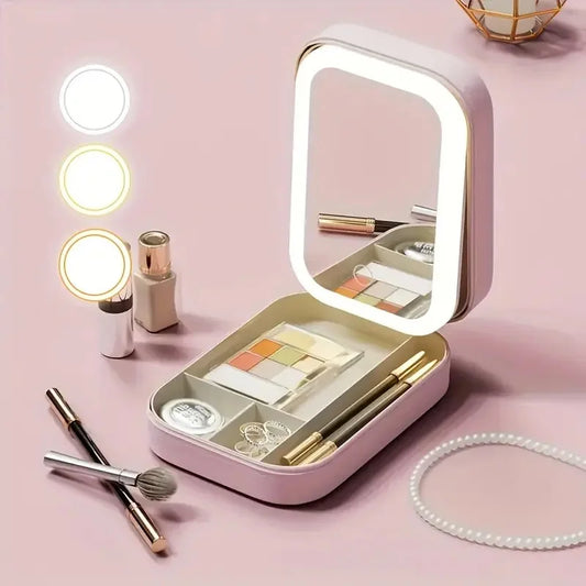 LED Mirror Makeup Storage Box Portable Travel Makeup Case - Makeup Accessories