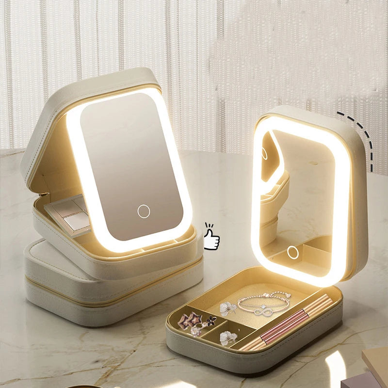 LED Mirror Makeup Storage Box Portable Travel Makeup Case - Makeup Accessories